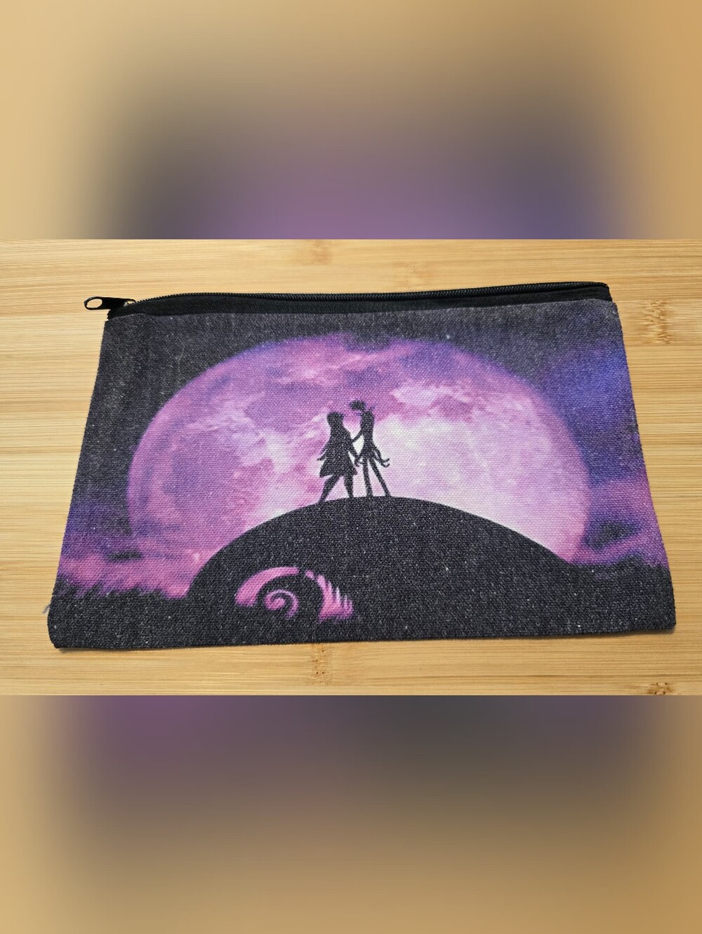 Nightmare Before Christmas Spiral Hill Purple Moon Pouch Makeup Bag Canvas NWOT